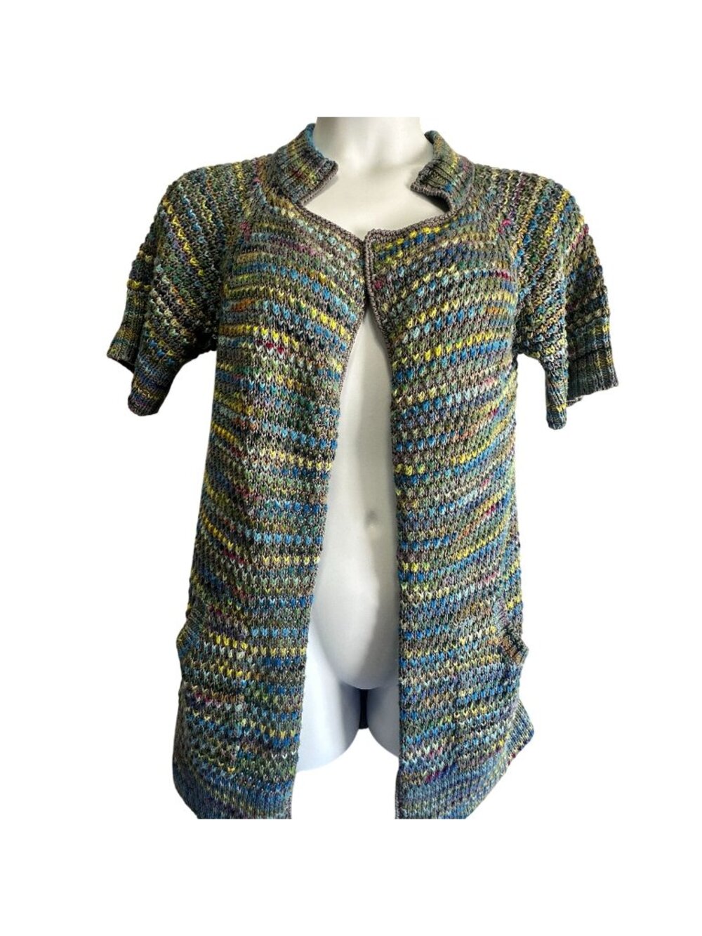 Peruvian Connection Cardigan Womens S Pima Cotton Multicolor Knit Open Front